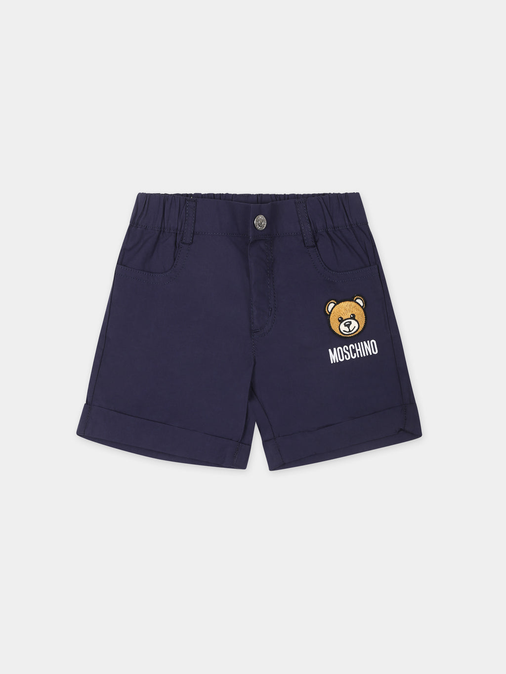 Blue shorts for baby boy with Teddy Bear and logo